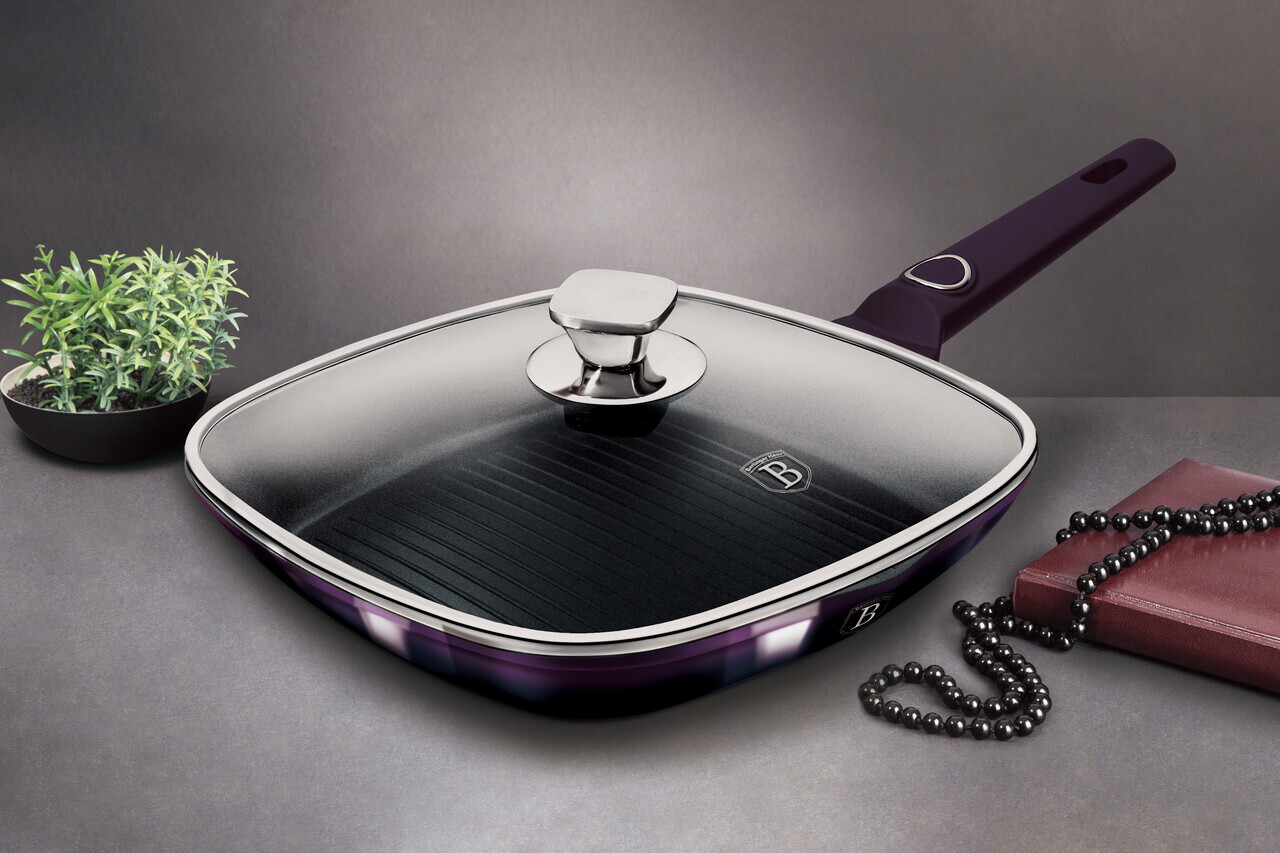 Tigaie grill cu capac Berlinger Haus, Purple Eclipse, 28 cm, 2.1 L, aluminiu forjat, mov - imagine 6